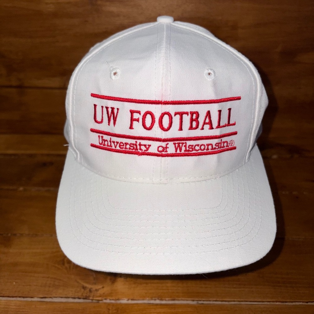 Vintage UW Badgers Football Hat OSFA White University of Wisconsin Snapback Cap